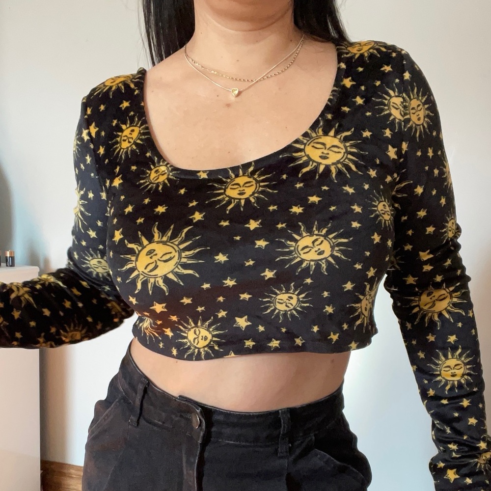 Derek Heart Black and Gold Celestial Crop Top